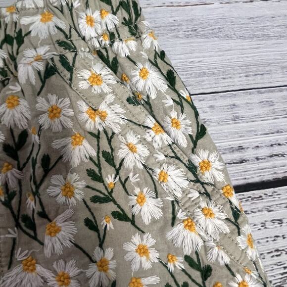 Maeve Anthropologie Skirt sz Small Khaki Daisies Floral Embroidery Pocket A Line - Picture 6 of 8